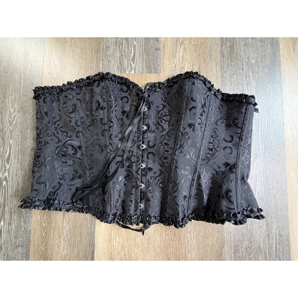 Unbranded Corset Top Women 6XL Black Brocade Ruffle Lace Up Busk Closure